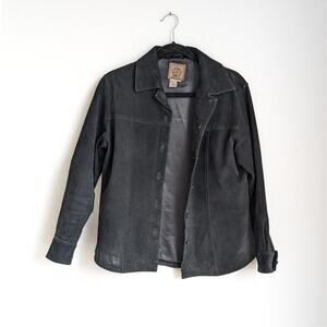 AMI Vintage 80's Black Suede Leather Button Shirt Jacket Shacket, size S